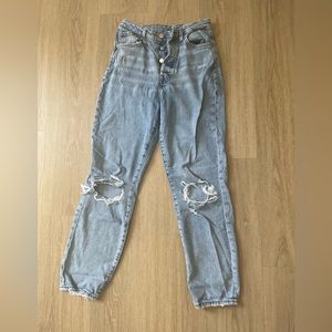 Distressed light wash mom jeans